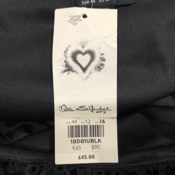 NWT ASOS Miss Selfridge Dress Size US 12 Black Eyelet Ruffle Sleeve Sheath - Picture 7 of 10